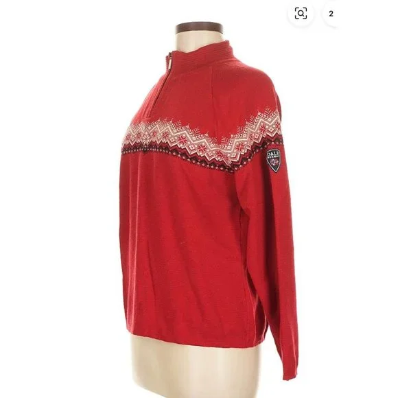 Dale of Norway Classic Pullover Sweater Women's XL 1/4 zip Red White Black - Picture 12 of 14